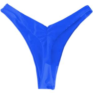 YELAIVP Women's Ruched Back Bikini Bottoms High Cut Bathing Suit Bottoms Cheeky Thong Swimsuit Bottom (Blue, XL)