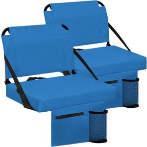 Besunbar Stadium Seat for Bleachers with Back Support and Wide Padded Cushion Stadium Chair - Includes Shoulder Strap and Cup Holder (Blue,2 Pack)
