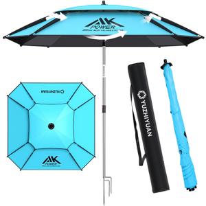Patio Umbrella with Exclusive Black Coating, 7.2ft/7.8ft Heavy-Duty Double-Layer Nylon Canopy, Adjustable Tilt Sun Shade Outdoor Table Umbrella, UV Protection & Carry Bag for Beach, Fishing, Backyard