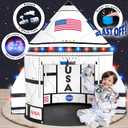 W&O Space Shuttle Explorer with Blast Off Button, 3 Space Toys & LED Lights - Kids Tent Indoor & Outdoor - Tent for Kids - Rocket Ship Play Tent Playhouse - Pop Up Tent Kids - Space Toys for Kids 3-5
