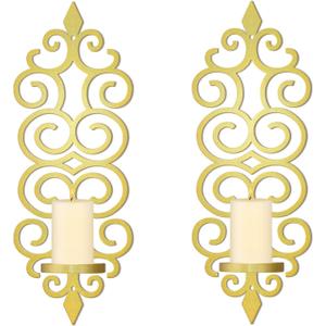 OYEFLY DIY Metal Candle Sconces Wall Decor, Wall Mounted Candle Holder (Gold)