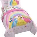 Jay Franco Disney Princess Rainbow 5 Piece Twin Bed Set - Includes Comforter & Sheet Set - Bedding Features Aurora, Belle, & Cinderella - Super Soft Fade Resistant Microfiber