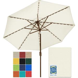 EliteShade USA 10-Year-Non-Fading 9ft Market Patio Umbrella, Commercial Grade Table Sun Umbrella with 80 Solar LED Lights, Crank Open, Windproof & UPF 50+ UV Protection for Garden, Deck, Pool, Backyard, Natural
