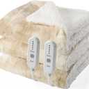 Dowin Heated Blanket Queen Size,Tie Dye Faux Fur Sherpa Electric Blanket with 5 Fast Heating Levels &10 Hrs Auto Off, 84" x90" Dual Control Heating Blanket,(Beige)