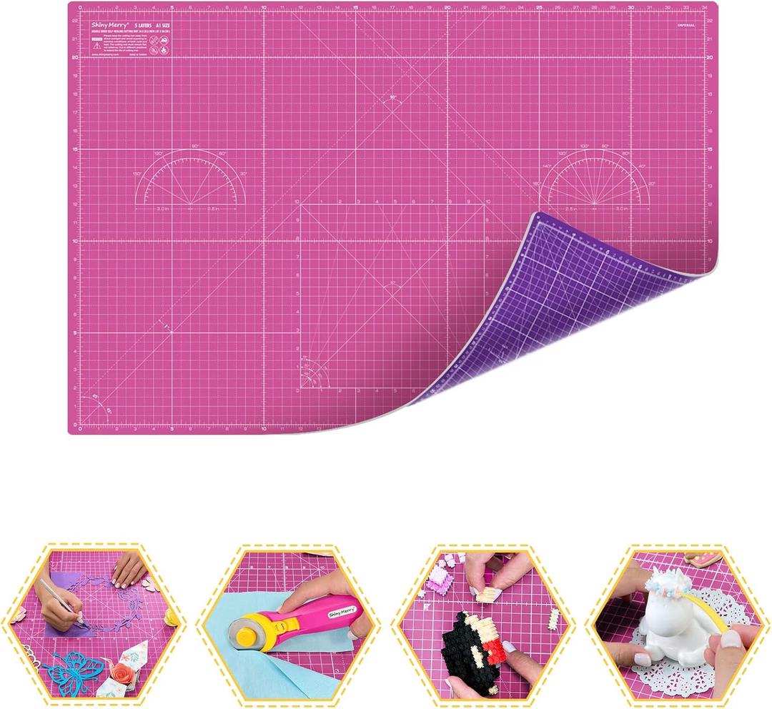 Self Healing Cutting Mat A1 24"x36" Double Sided 5-Ply Craft Mat for Sewing, Quilting, Fabric, Scrapbooking Pink/Purple