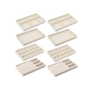 Inbagi 8 Pcs Small Velvet Jewelry Trays Stackable Drawers Organizer Inserts Divided Display Trays for Earring Ring Necklace, Beige