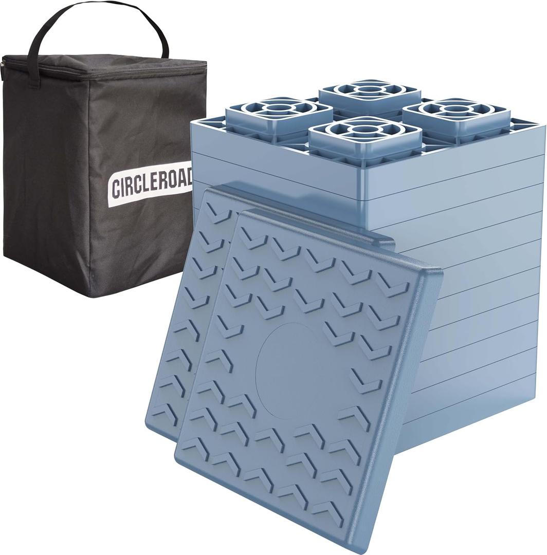 Heavy Duty RV Leveling Blocks 12 Pack, Interlocking Design Camper Leveling Blocks with Packing Bag, Ideal for Leveling Single and Dual Wheels (Gray)