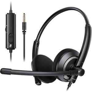 Wired Headset with Microphone for PC Laptop - 3.5mm Jack On Ear Headphones with Noise Cancelling Microphone for Boom Skype Webinars, in-line Control,Comfortable (Black)