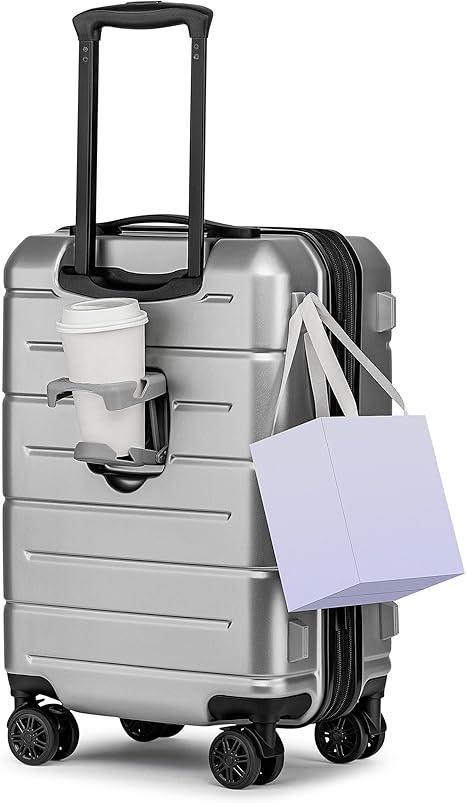 KYME Hardside Expandable Carry On Luggage 22x14x9 Airline Approved 20 Inch Hardshell Carry On Suitcase with Wheels TSA Lock Small Travel Rolling Luggage with Cup Holder for Women Men Silver