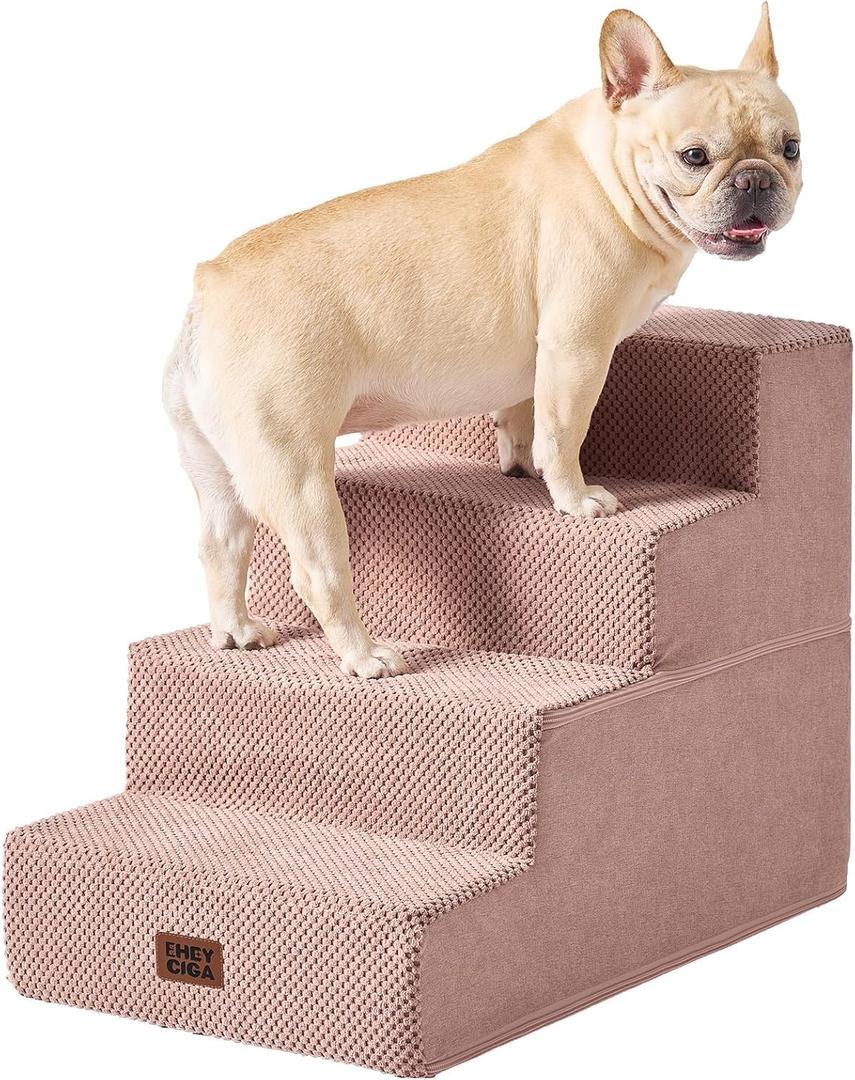 EHEYCIGA Dog Stairs for Bed 18" H, 4-Step Dog Steps for High Bed, Pet Steps for Small Dogs and Cats, Non-Slip Balanced Pet Ramp Indoor, Pink