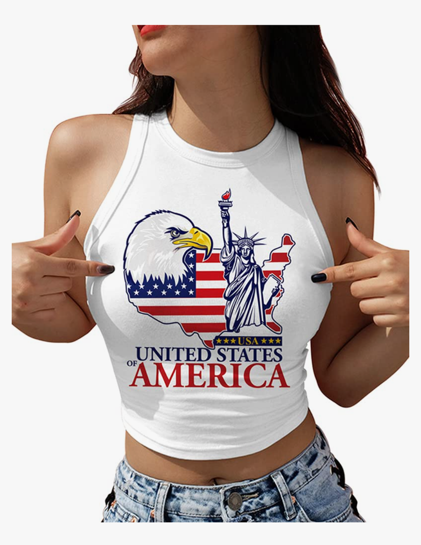 Eciodci Women's American Flag Crop Top USA Patriotic 4th of July Soft Summer Sleeveless USA Flag Crop Tank Tops for Women M