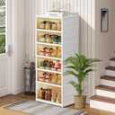 Foldable Storage Box - Clear Stackable Shoe Organizer with Lids - Large 6 Layer Shoe Rack Cabinet