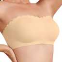 Strapless Bras for Women, Front Closure Anti-Slip Comfortable Bandeau Top, Wavy Edge Padded Bra (Large, Skin)