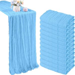 12 Pack Baby Blue Cheesecloth Table Runner 35x120 Inch Gauze Rustic Boho Table Runner 10FT Cheese Cloth for Spring Wedding Decor Birthday Party Bridal Baby Shower Table Decoration