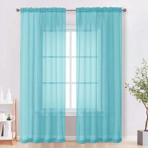OVZME Sheer Curtains 84 Inches Long 2 Panels Set, Light Filtering Transparent Lightweight Soft Window Treatment Panels for Study Room Living Room Guest Room, Each 42W x 84L Inches, Aqua