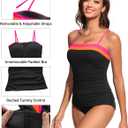 Daci Bandeau Tankini Swimsuits for Women - Two Piece Ruched Tummy Control Bathing Suit Strapless Swimwear with Bottom (Black, L)
