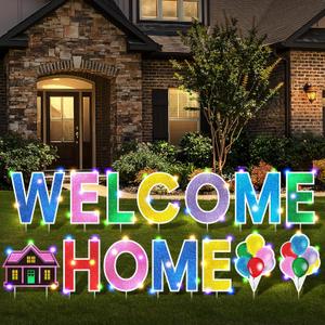Yerliker 14 Pcs Welcome Home Yard Sign with Stakes LED Light 12.6" Welcome Home Lawn Sign Outdoor Yard Letters Decorations Patriotic Military Homecoming Party Supplies(Colorful)
