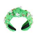 Pearl Knotted Women Headband Sparkle Rhinestone Jeweled Headband Wide Knot Crystal Embellished Hairband Fashion Women's Hair Accessories Green