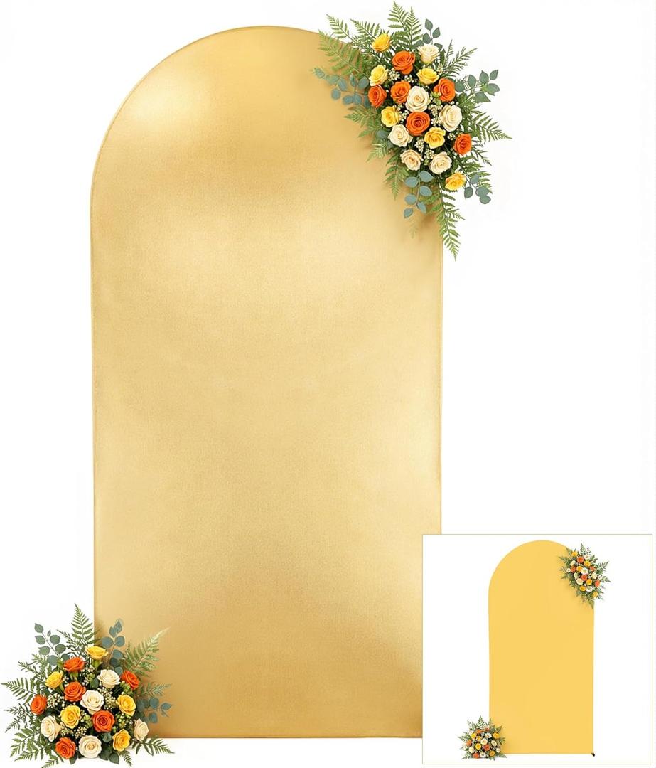 Gold Yellow Arch Cover 6.6ft Sequin Sparkly Arch Backdrop Cover Spandex Shimmer Balloon Arch Stand Cover for Birthday Party Wedding Baby Shower Photo Arches Background Decorations