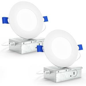 Sunco 4 Inch Ultra Thin LED Recessed Ceiling Lights Slim, 5000K Daylight, Dimmable, 10W, Wafer Thin, Canless with Junction Box 2 Pack - Energy Star ETL T24