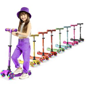 Lifemaster Mini 3-Wheel Kids Scooter with Multi-Color Wheel Lights – 4-Height Adjustable Handlebar, Wide Anti-Slip Deck, Child Safety Certified, Boys & Girls Ages 2+ Supports Up to 110 lbs