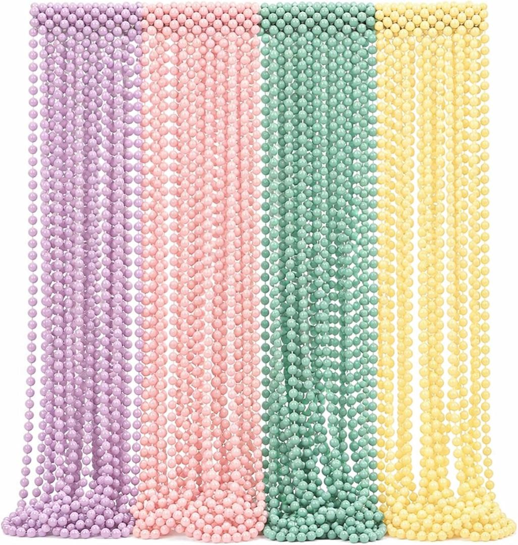 48 Pcs Easter Bead Necklaces Pastel Beads Necklace Accessory Set Macaron Mix Color Dress up Accessories Parade Throws Bulk for Spring Easter Birthday Bridal Shower Party Favor Supplies