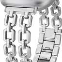 Wearlizer Metal Band Compatible with Fitbit Versa 4 Bands for Woman/Versa 3/Sense 2/Sense Bands Women, Dressy Chain Strap Designer Stainless Steel Bracelet Wristband, Silver