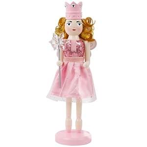 Joliyoou Christmas Nutcracker Figures, 12 Inch Wooden Nutcracker Pink Fairy Queen Holding A Snowflake Wand, Xmas Nutcracker Mantel Ornaments Tabletop Centerpieces Festival Shelves Decorations