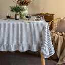 Boao Cotton 52 x 70 Inch Farmhouse Ruffle Tablecloth Blue White Striped Flounces Trim Table Cover for Rectangle Table Kitchen Party Wedding Decor