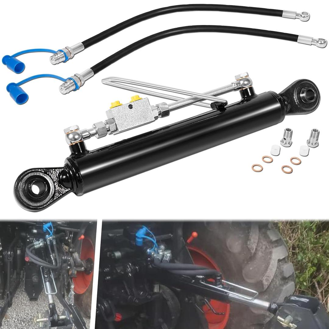 SPH320033 Hydraulic Top Link Cat. 1-1 with Locking Block 20 7/8 - 31 7/8 with 2 x Hose, Two-Way Check Valve Hydraulic Cylinder Set Fits for Most Tractors, Excavators, Class 1 and 2 Equipment