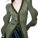 Women's Knit Cardigan Sweaters Long Sleeve Button Down Open Front Casual Outwear Trendy 2025 (Medium, Olive Green)