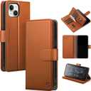Compatible with iPhone 13 Wallet Case with Card Holder,Women Men RFID Blocking PU Leather Folio Flip TPU Protective Cover Credit Card Slots,Phone Case for iPhone 13 6.1",Light Brown