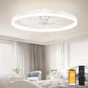 VOLISUN Low Profile Ceiling Fans with Light and Remote,23.6in Modern Bladeless Ceiling Fan with Lights,3000K-6500K Dimmable Flush Mount LED Fan Light,White Fandelier Ceiling Fans for Bedroom