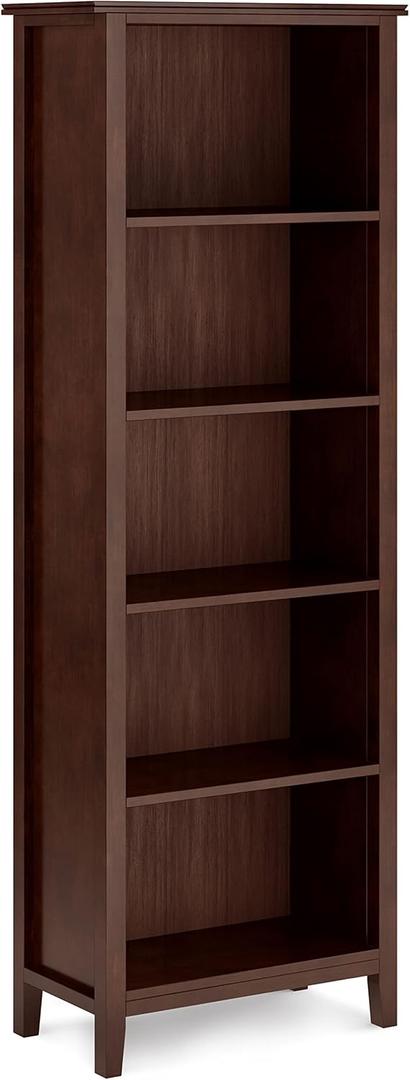 SIMPLIHOME Artisan Bookcase - 72 inch Tall 5-Shelf Solid Wood Bookshelf in Russet Brown, Contemporary Storage for Living Room, Study Room or Office with Adjustable Shelves and Decorative Side Panels