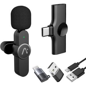 Wireless Clip Mic, Wireless Lavalier Microphones, Lapel Clip-on Microphone, for iPhone 15, Smartphone, Laptop, Video Recording, Tiktok, Facebook Live, YouTube Live Stream (Black 1Type C)