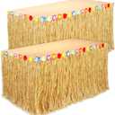 2 Pack Table Skirt Luau Party Decorations, Flower 53.2" X 29.5" Grass Table Skirts for Luau Party Summer Tropical Hawaiian Party Decorations (A-2 Pack)