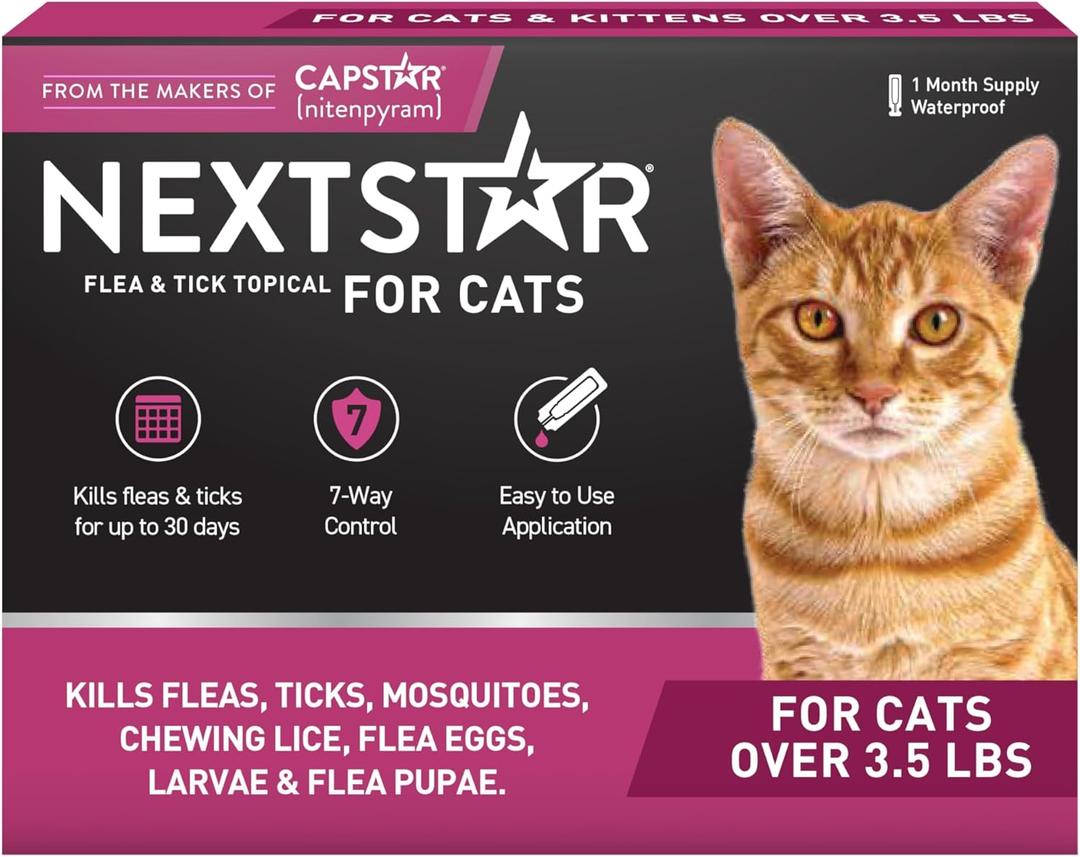 NEXTSTAR Flea and Tick Prevention for Cats, Repellent and Control, Fast Acting Waterproof Topical Drops, Flea Prevention for Cats Over 3.5 lbs, 1 Month Dose