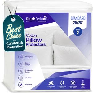 Premium Waterproof Pillow Protectors - Standard Size 20''x28'' Set of 2 - Zippered Pillow Cover Made with Soft Terry Cotton Fabric - Hypoallergenic and Dust Proof