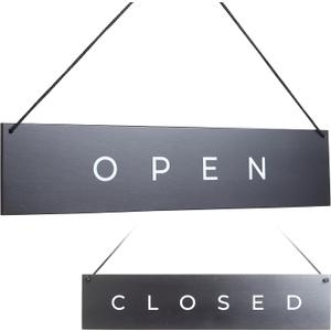 Modern Black Wooden Open Closed Sign for Business - Double-Sided Open Sign for Window or Door, Vintage Style Wood, Decorative