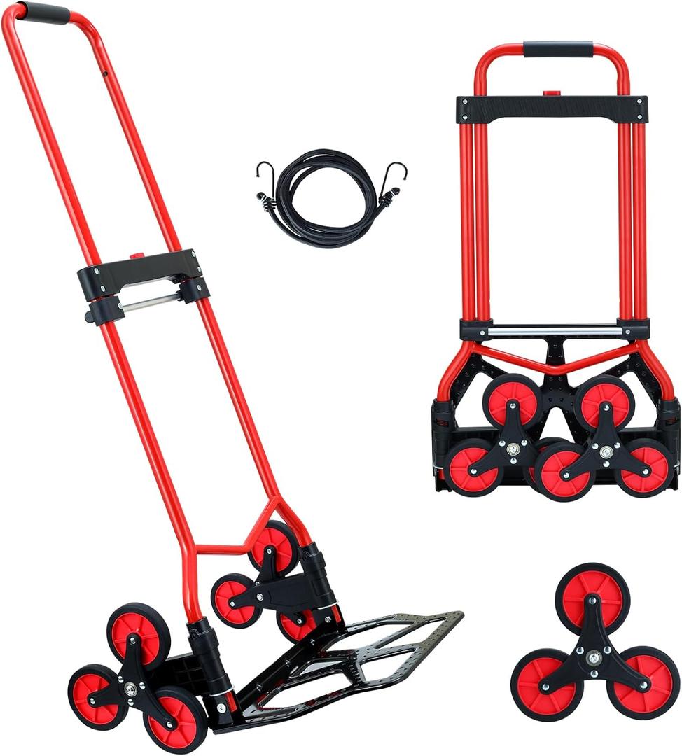 Stair Climbing Hand Truck Dolly 200 LB Capacity,Stair Climber Hand Truck Foldable with Scalable Handle,Stair Climbing Dolly Cart for Stairs,Moving,Shopping(Red)
