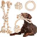 Fida Heavy Duty Dog Rope Toys for Aggressive Chewers 4pcs Pack  Natural Cotton Dog Chew Toys for Large Dogs, Tug-of-War & Fetch Rope Ball/Ring/Knot/Twist to Keep Them Busy