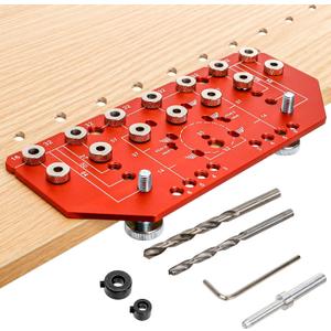 Shelf Pin Jig and Hinge Jig, Two-in-One Adjustable Shelf Pin Drilling Jigs with 1/4" 5mm Drill Bits, Self-contained Clamping Cabinet Hardware Jigs Tool Holes Drill Guide for Woodworking