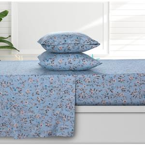 Azores 300 Thread Count Organic Cotton Deep Pocket Bed Sheet Set, Fits up to 19 Inch Mattress - Queen, Carolina/Blue