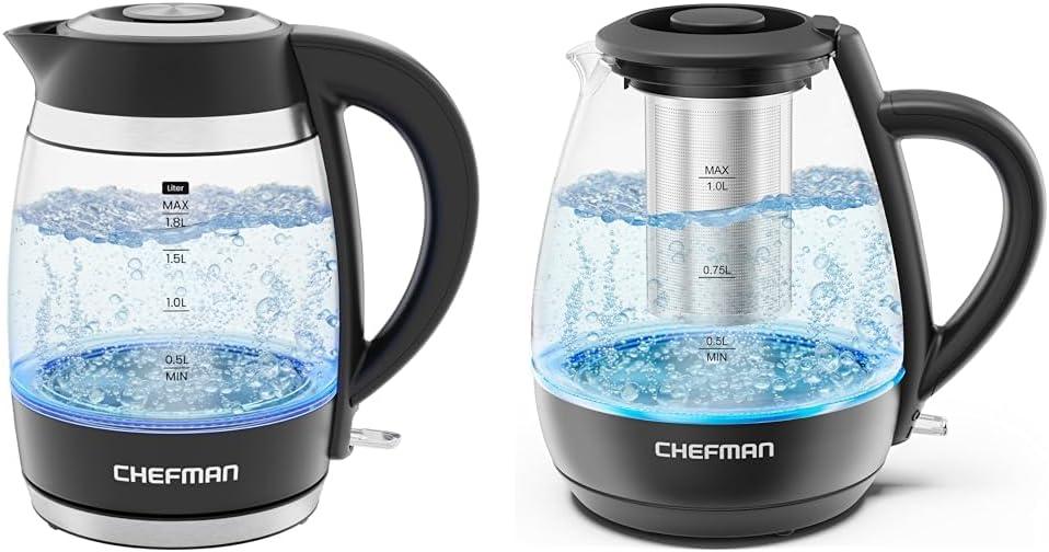 Chefman 1500W Electric Kettles Bundle with 1.8L & 1L Removable Tea Infuser Kettles, Auto Shut Off