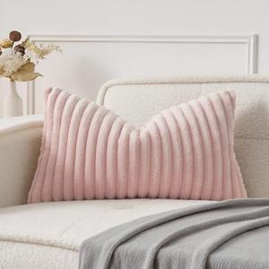 UGASA Lumbar Throw Pillow Cover 12x20 Inch Set of 1 Valentine's Day Super Soft Faux Fur Decorative Pillow Case Plush Flannel Texture Rectangle Pillowcase for Sofa Couch Living Room Chair, Light Pink