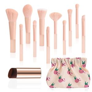 11 Pcs Mini Travel Makeup Brush Set With Case, Professional Premium Synthetic Kabuki Powder Foundation Blush Fan Highlight Eye Blending Shadows Concealer and Lips Brush Kit for Travel