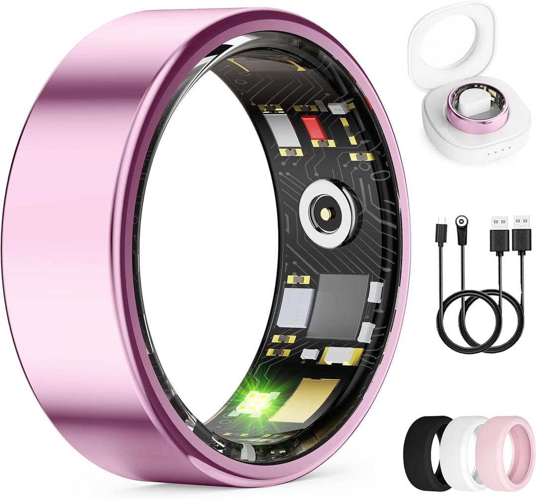 Smart Ring for Women & Men, Health Tracker Ring with Heart Rate, Blood Oxygen,Blood Pressure, IP68 Waterproof Fitness Ring, Sleep Tracker for iPhone and Android, No APP Fee (Lavender Pink, 8#)