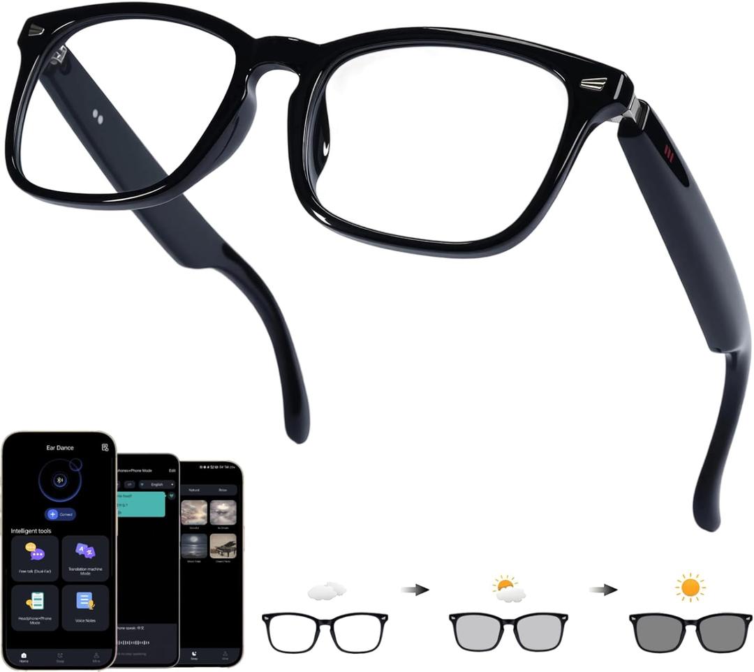 Ai Smart Glasses Bluetooth 5.4 with Translation for Men Women 160+Languages Color-Change Lens Chat GPT Assistant Free App Translator Glasses Meeting,Driver,Travel (CK03)
