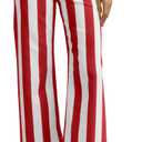 Tankaneo Womens Cropped Striped Jeans Casual High Waisted Stretchy Polka Dots Straight Leg Denim Pants with Pockets, 2, Red