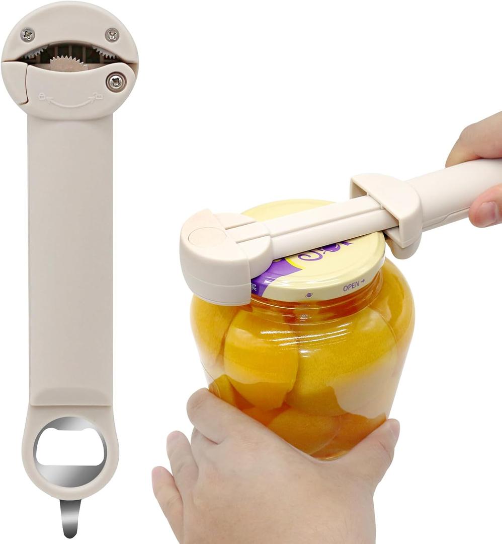 Multifunctional Jar Opener for Seniors with Arthritis, Magnetic Can Opener, Kitchen Gadgets for Weak Hands (Off-White)